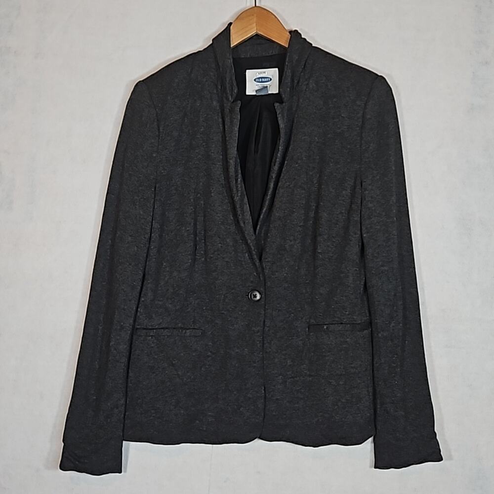 Old Navy Charcoal Heather Grey Knit One Button Blazer Jacket